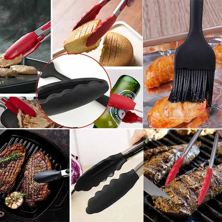 HC6888R_7.webp 9 inch Silicone Non-slip Food Bread Barbecue BBQ Clip Tongs Kitchen Tools - Image 8