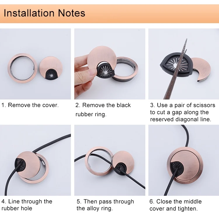 HC7297D_5.webp 2 PCS Desk Computer Desktop Zinc Alloy Round Threading Box Hole Cover, Hole Diameter: 50mm (Bright Gold) - Image 6