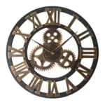 Retro Wooden Round Single-sided Gear Clock Rome Number Wall Clock, Diameter: 30cm - Image 2