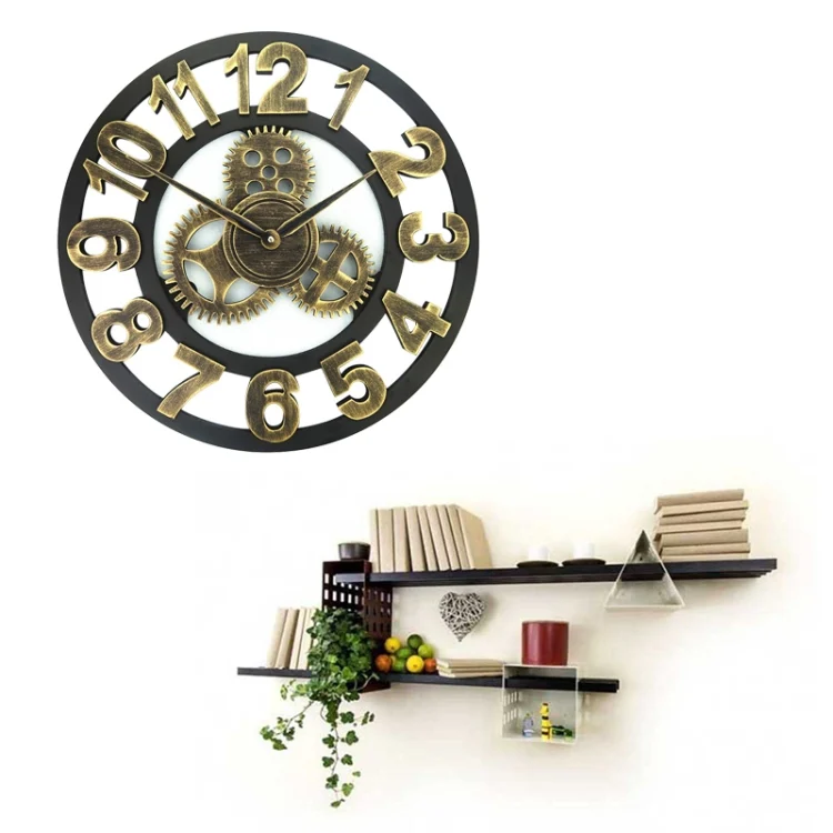HC7333J_9.webp Retro Wooden Round Single-sided Gear Clock Number Wall Clock, Diameter: 40cm - Image 10