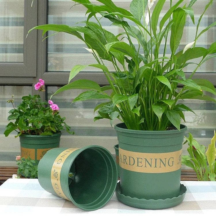 HC7430_3.webp 3 Gallon Flower Pots Plant Nursery Pots Plastic Pots Creative Gallons Pots with Tray,Size:26.5*24.5*24.5cm, Random Text Background Color Delivery - Image 4