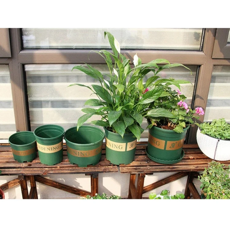 HC7430_5.webp 3 Gallon Flower Pots Plant Nursery Pots Plastic Pots Creative Gallons Pots with Tray,Size:26.5*24.5*24.5cm, Random Text Background Color Delivery - Image 6