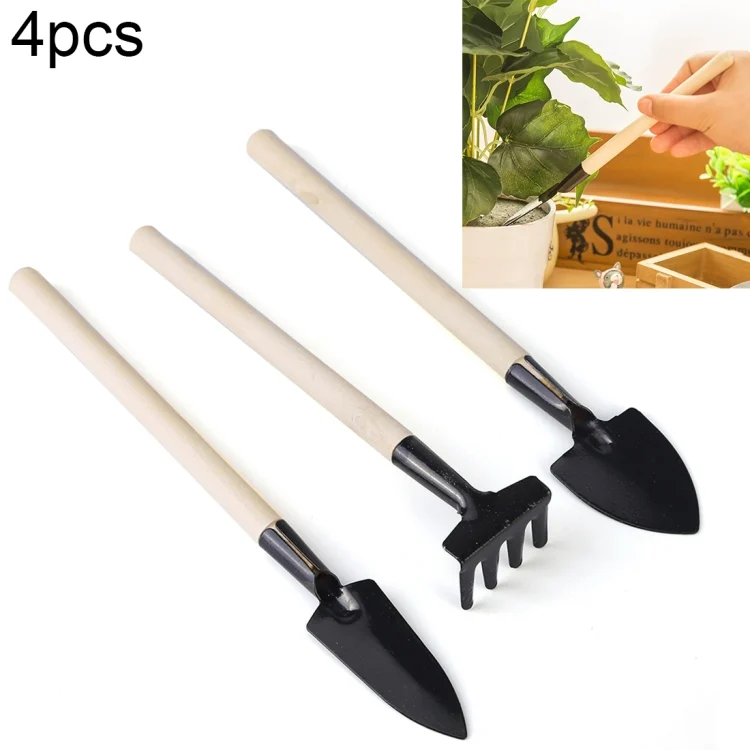 HC7463.webp 4pcs Rake Shovel Digging Trowel 3 in 1 Wooden Handle Metal Head Mini Garden Plant Tool Gardening Tool - Image 1