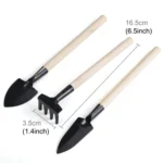 4pcs Rake Shovel Digging Trowel 3 in 1 Wooden Handle Metal Head Mini Garden Plant Tool Gardening Tool - Image 2