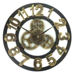 Retro Wooden Round Single-sided Gear Clock Arabic Number Wall Clock, Diameter: 30cm