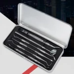 6 in 1 Dental Tool Set (Stainless Steel Probe + Hoe-shaped Dentist + Sickle Dentist + Tooth Stain Rejection Device + Dental Tweezers + Mouth Mirror) - Image 2