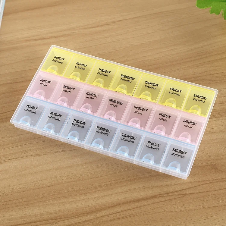 HC8018.webp 7 Day 21 Slots Pill Medicine Storage Box Pill Vitamins Organizer Box - Image 1