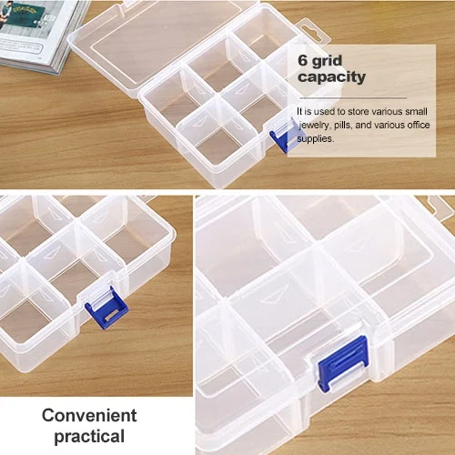 HC8105_4.webp Plastic Jewelry Box Organizer Storage Container with Adjustable Dividers, Size: Large, 6 Slots - Image 5