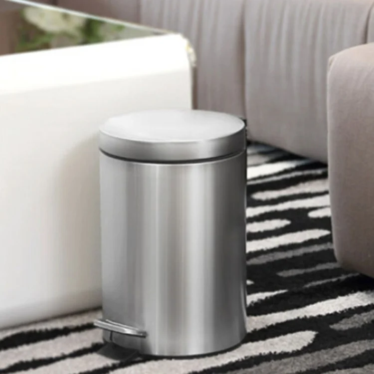 HC8147A.webp Fashion Round Stainless Steel Household Hotel Office Covered Pedal Trash Bin, Size: 5L - Image 1