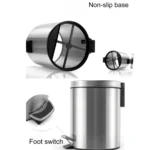 Fashion Round Stainless Steel Household Hotel Office Covered Pedal Trash Bin, Size: 5L - Image 6
