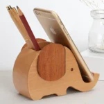 Wooden Cute Elephant Multi-functional Offical Mini Lazy Bracket Phone Holder Pen holder - Image 5