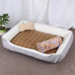 Dog Bone Pattern Big Soft Warm Kennel Pet Dog Cat Mat Blanket, with Rattan Mat & Blanket Size: XS, 50×40×15cm - Image 2