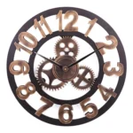 Retro Wooden Round Single-sided Gear Clock Arabic Number Wall Clock, Diameter: 35cm