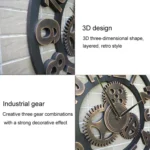 Retro Wooden Round Single-sided Gear Clock Arabic Number Wall Clock, Diameter: 35cm - Image 2