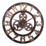 Retro Wooden Round Single-sided Gear Clock Arabic Number Wall Clock, Diameter: 70cm