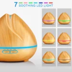 Peach Shape Wood Grain Remote Control Ultrasonic Humidifier Aromatherapy Machine Automatic Alcohol Sprayer with LED Lights, Capacity: 400mL, AU Plug (Light Wood Color) - Image 5