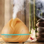 Peach Shape Wood Grain Remote Control Ultrasonic Humidifier Aromatherapy Machine Automatic Alcohol Sprayer with LED Lights, Capacity: 400mL, EU Plug (Dark Wood Color) - Image 9