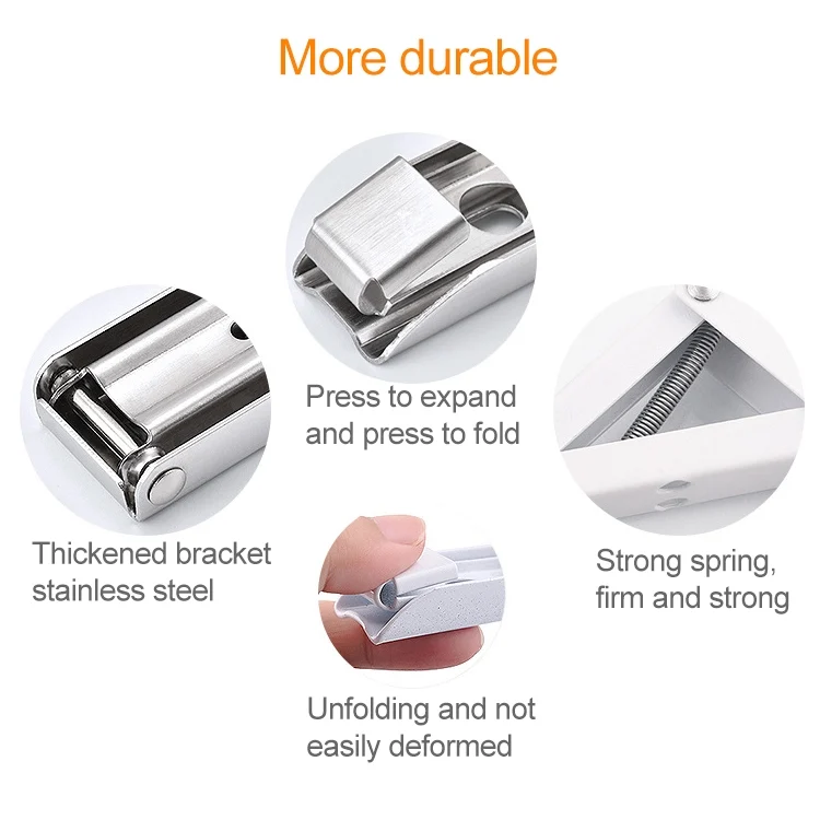 HC9281_2.webp 12 inch Wall-mounted Foldable Stainless Steel Spring Storage Shelf for Dining Table - Image 3