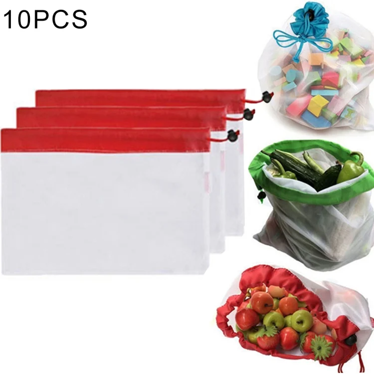10 PCS Double-Stitched Strength Reusable Fruit Sandwich Pouch Mesh Storage Bags, Size: 30cm x 35cm, Random Color Delivery