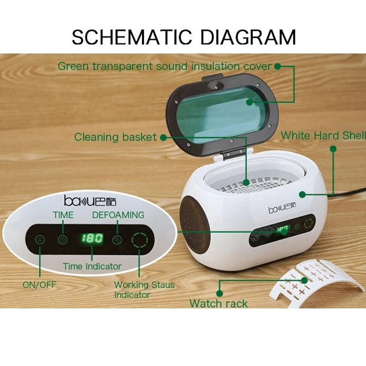 HCB0816DW_6.webp baku BA-3060 110V Household Glasses Jewelry Cleaning Tools Ultrasonic Cleaning Machine, US Plug - Image 7