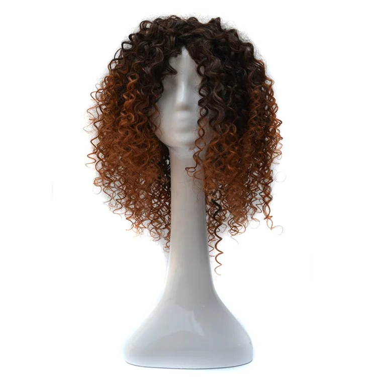 HCB25701_1.webp European and American Black Gradient Light Brown Wig Headgear with Short and Small Curly Hair for Women - Image 2
