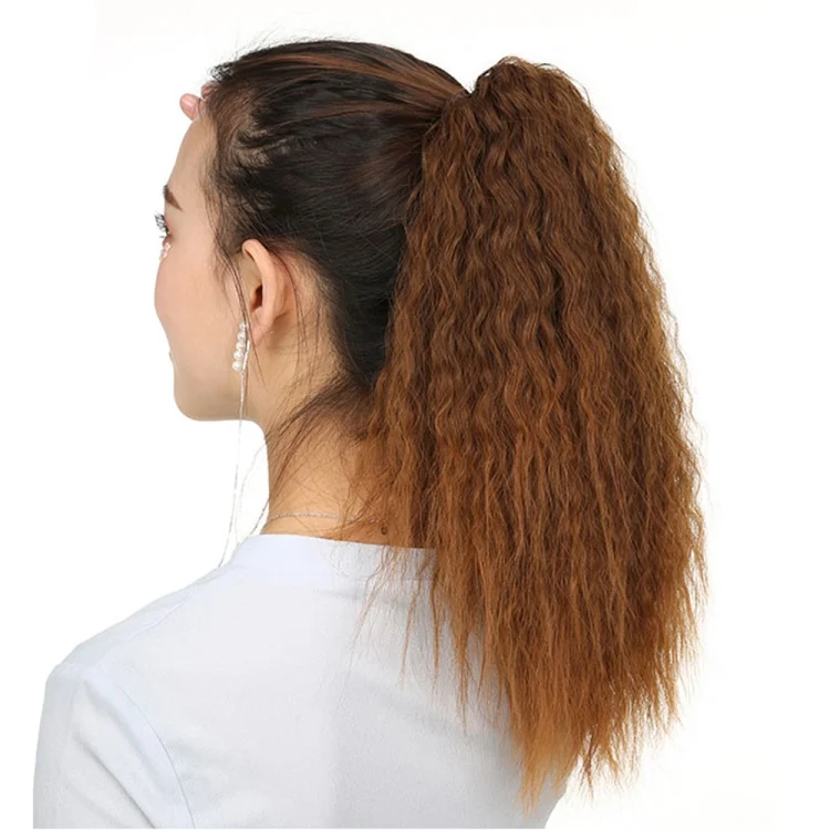 HCB2572B_2.webp Natural Retro Short Curly Hair Clip-on Corn Blanching Horsetail Wig - Image 3