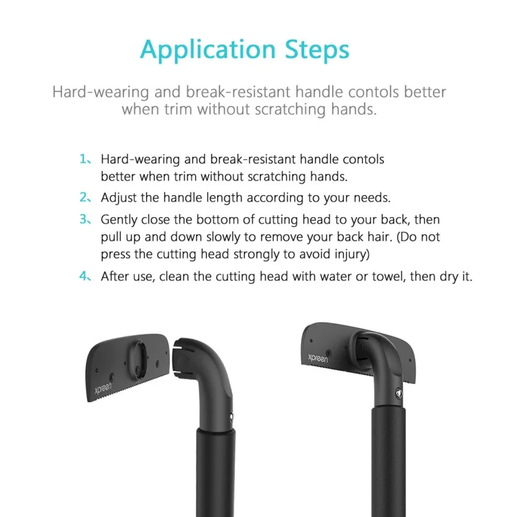 HCB8045B_4.webp XPREEN XPRE034 Stretchable Handle Stainless Steel Blade Back Shaver Adjustable Back Razor with Lanyard for Men - Image 5
