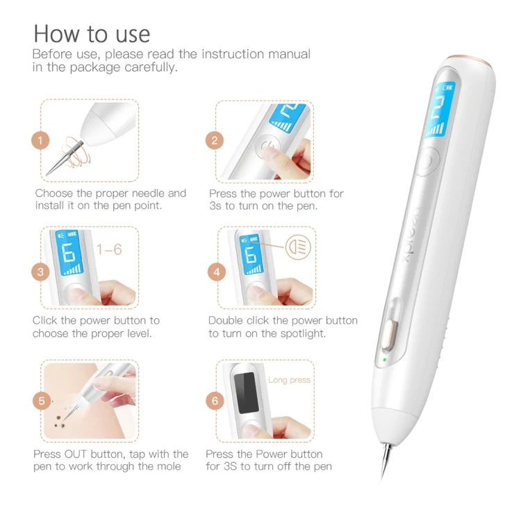 HCB8047W_4.webp XPREEN XPRE051 Professional Wireless Rechargeable Mole Freckle Dark Spots Tattoo Wart Removal Pen Skin Tag Spot Eraser Pro Beauty Sweep Spot Pen Kit With LED Screen & Spotlight - Image 5
