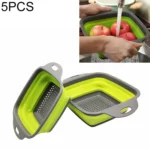 5 Sets Square Foldable Drain Basket Set Kitchen Silicone Fruit Vegetables Retractable Filter, Specification: Small + Large