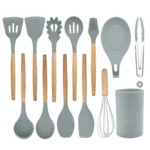 13 in 1 Silicone Wood Handle Heat-resistant Cooking Cutlery Sets Kitchen Tools with Small Container - Image 2