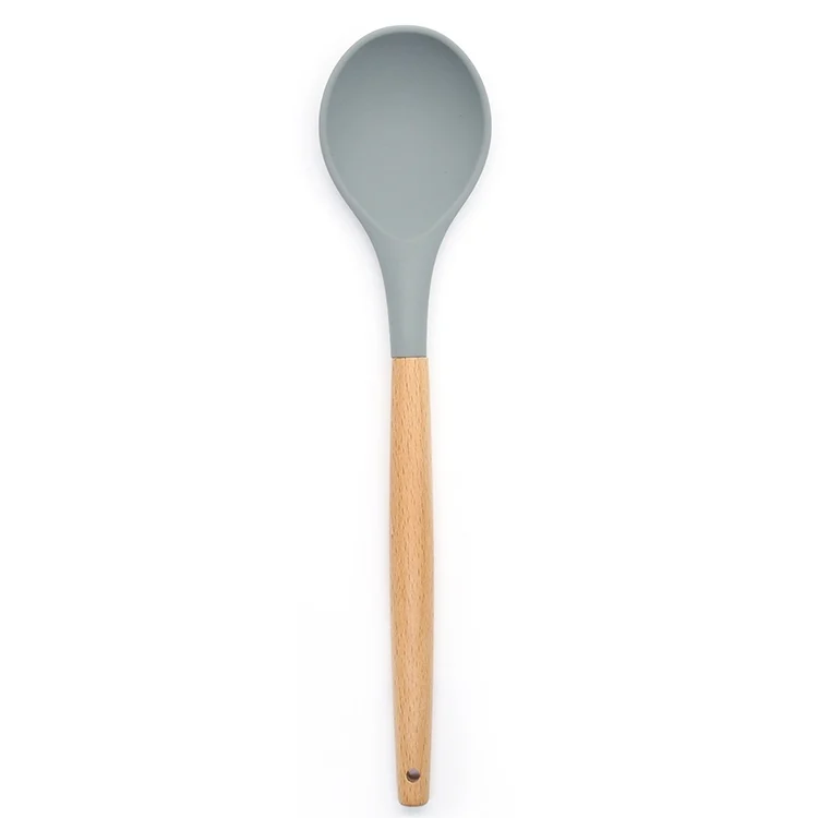 KAP1127.webp Silicone Wood Handle Round Cooking Spoon Heat-resistant Kitchen Tools - Image 1