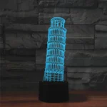 Paris Leaning Tower Shape 3D Colorful LED Vision Light Table Lamp, USB Touch Version