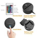 Playing Baseball Shape 3D Colorful LED Vision Light Table Lamp, 16 Colors Remote Control Version - Image 4