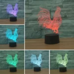 Cock Shape 3D Colorful LED Vision Light Table Lamp, USB Touch Version - Image 3