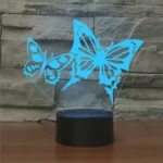 Two Butterflies Shape 3D Colorful LED Vision Light Table Lamp, USB & Battery Version