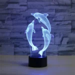Three Dolphins Shape 3D Colorful LED Vision Light Table Lamp, USB Touch Version - Image 2
