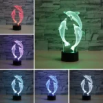 Three Dolphins Shape 3D Colorful LED Vision Light Table Lamp, USB Touch Version - Image 3