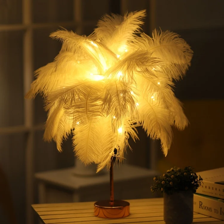 LED0882W.webp Creative Bedroom Feather Table Lamp Night Light Decorative Light - Image 1