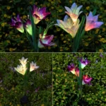 Simulated Lily Flower 4 Heads Solar Powered Outdoor IP55 Waterproof LED Decorative Lawn Lamp, White Light - Image 12