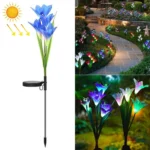 Simulated Lily Flower 4 Heads Solar Powered Outdoor IP55 Waterproof LED Decorative Lawn Lamp, Colorful Light