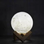 15cm Touch Control 3D Print Moon Lamp, USB Charging White + Yellow Light Color Changing LED Energy-saving Night Light with Wooden Holder Base - Image 2