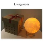 15cm Touch Control 3D Print Moon Lamp, USB Charging White + Yellow Light Color Changing LED Energy-saving Night Light with Wooden Holder Base - Image 12