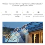 300W 734 LEDs Home Sensor Garden Light Outdoor Waterproof Solar Flood Light with Remote Control - Image 2