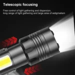 Short Style Micro USB Charging Outdoor Waterproof P70 + COB LED Flashlight, Support Power Display & Telescopic Focusing & 7-level Brightness Adjustment - Image 6