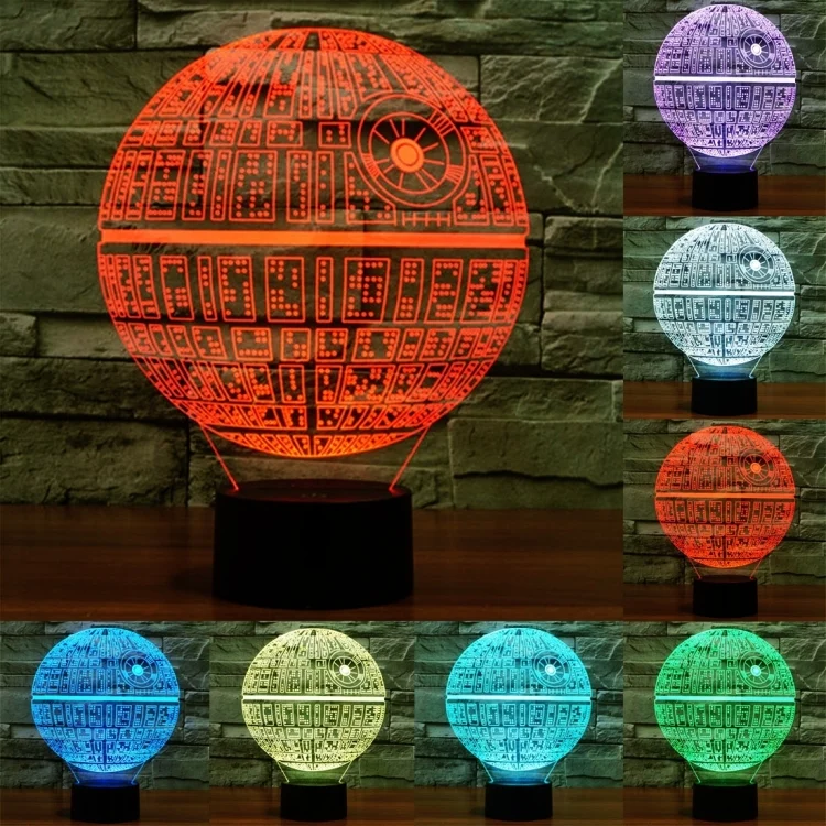 Death Star Style 3D Touch Switch Control LED Light , 7 Colour Discoloration Creative Visual Stereo Lamp Desk Lamp Night Light