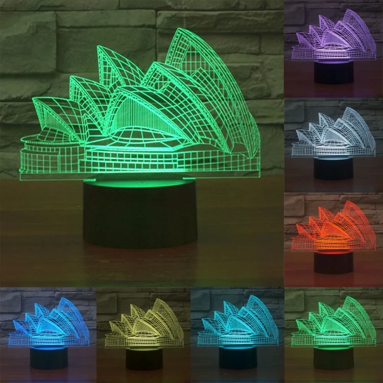 Sydney Opera House Style 3D Touch Switch Control LED Light , 7 Color Discoloration Creative Visual Stereo Lamp Desk Lamp Night Light