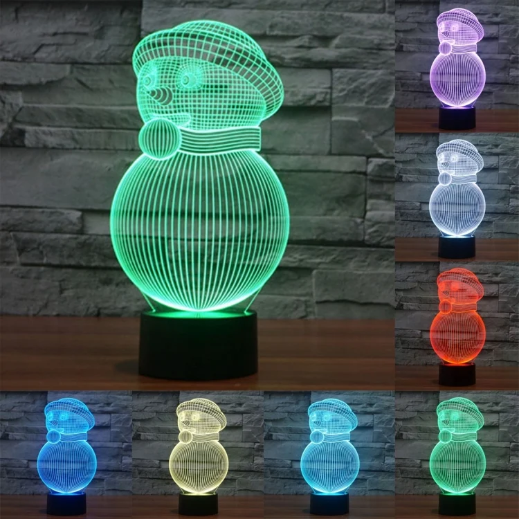 Snowman Style 3D Touch Switch Control LED Light , 7 Color Discoloration Creative Visual Stereo Lamp Desk Lamp Night Light