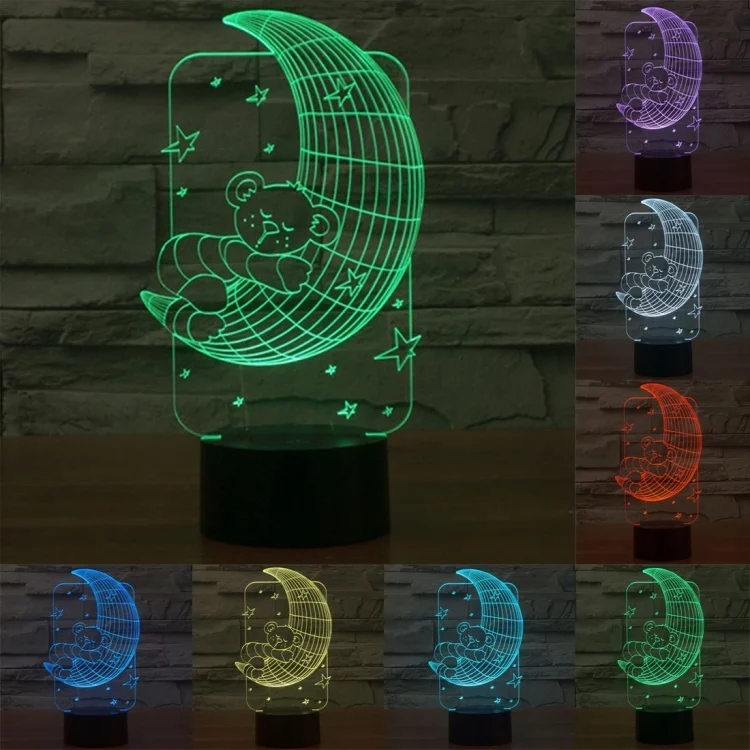 Moon Bears Style 3D Touch Switch Control LED Light , 7 Color Discoloration Creative Visual Stereo Lamp Desk Lamp Night Light
