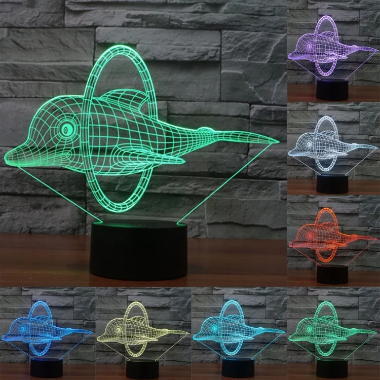 Dolphin Jump Style 3D Touch Switch Control LED Light , 7 Color Discoloration Creative Visual Stereo Lamp Desk Lamp Night Light