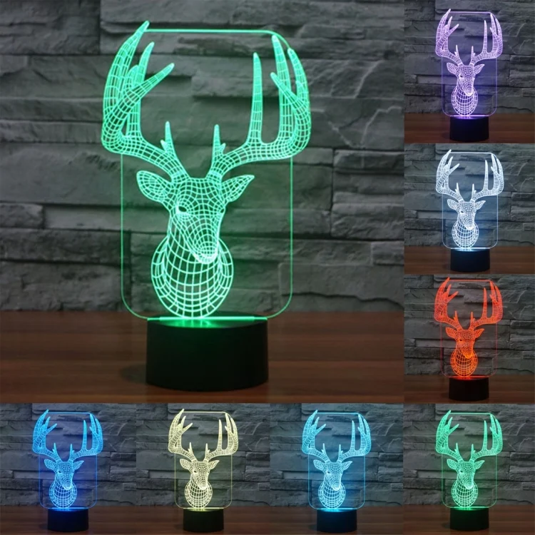 Elaphurus Davidianus Style 3D Touch Switch Control LED Light , 7 Color Discoloration Creative Visual Stereo Lamp Desk Lamp Night Light